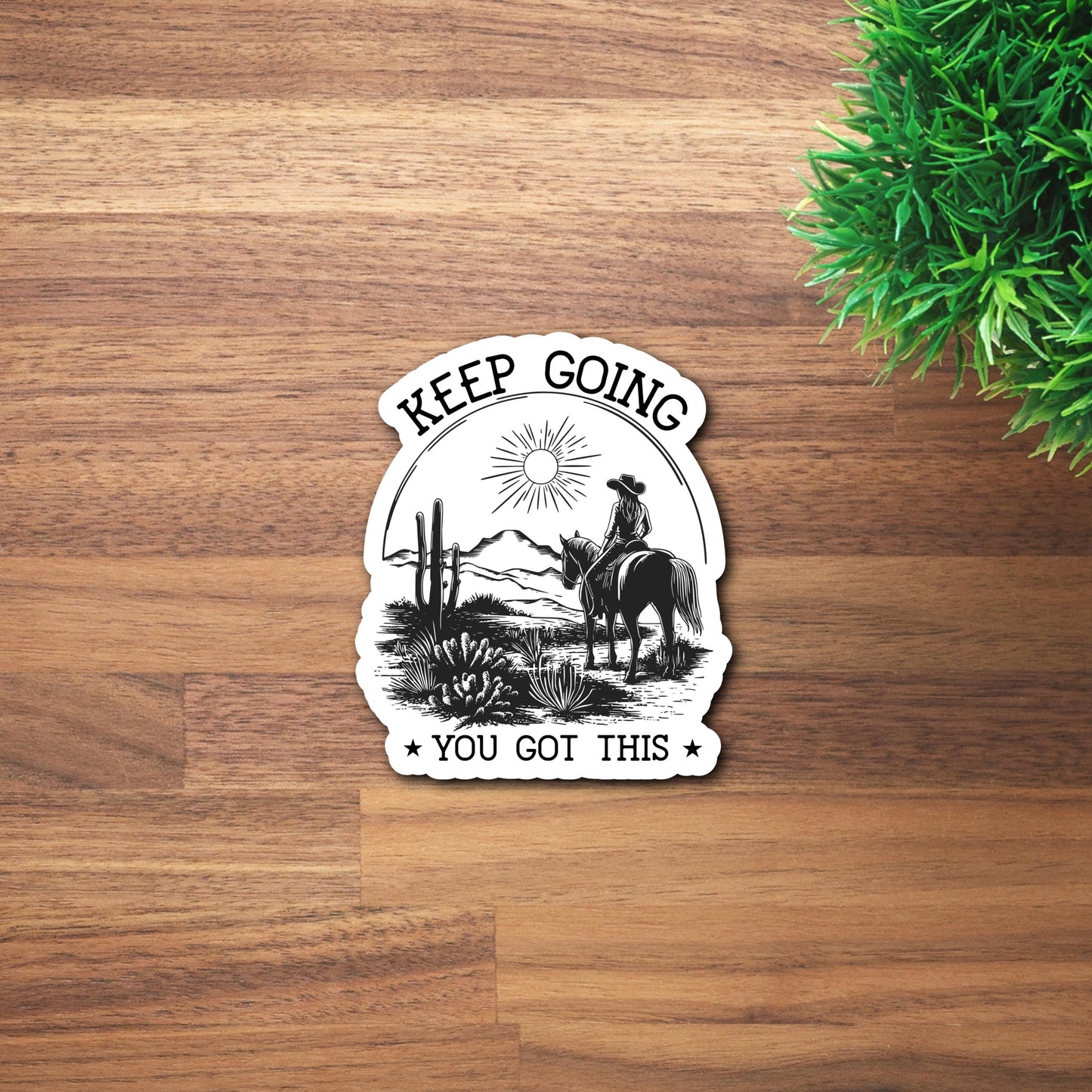 Desert line style sticker with quote Keep Going.
