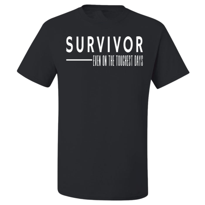 Inspirational soft cotton round neck tee, showcasing a positive message for Survivors of all kind.