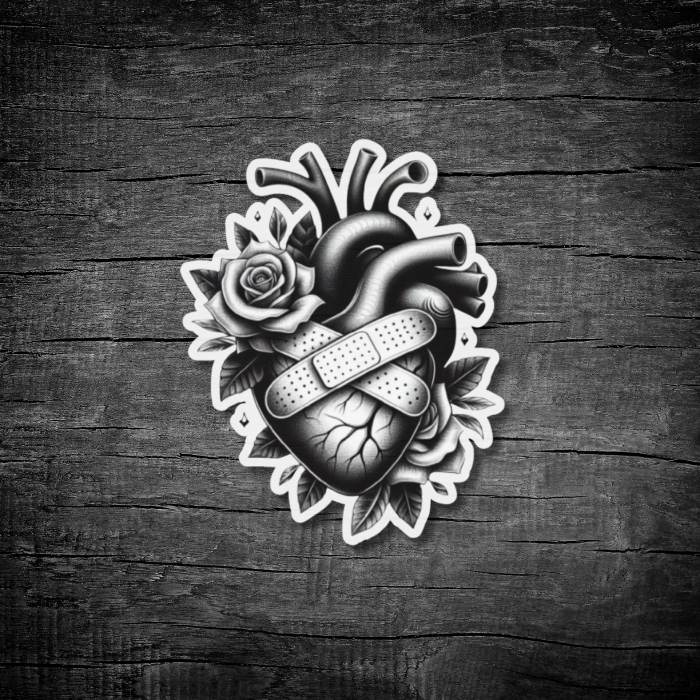 inspirational mental health sticker - healing hearts black and white
