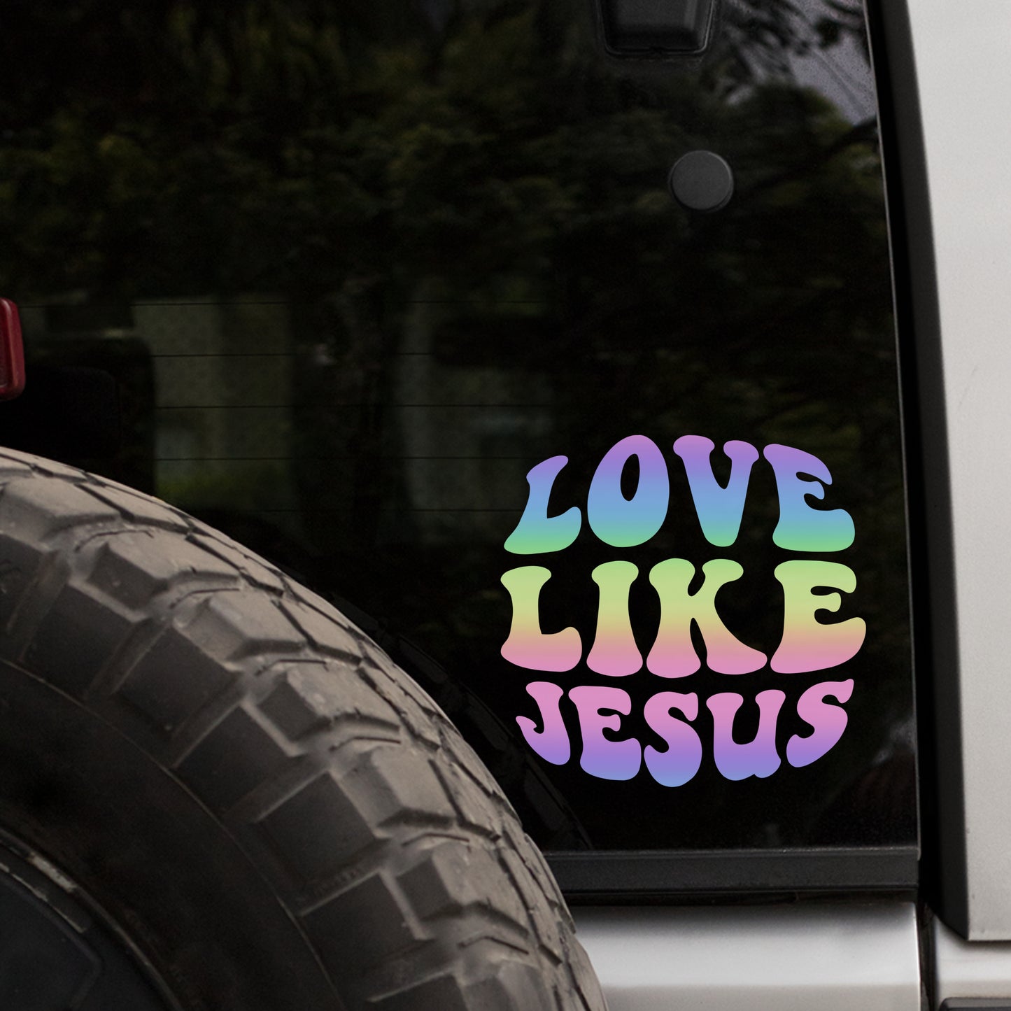 Love Like Jesus Rainbow Decal Sticker - in pastel gradient colors. Great for faith based Christians or gifts for church goers.
