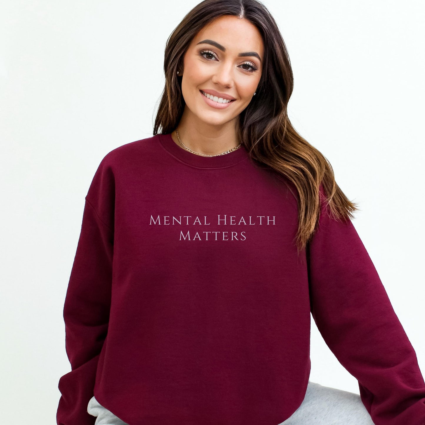 Sweatshirt Mental Health Matters in Maroon. Explore clothing for every day gifts of positivity and inspiration with our Mental Health Matters Sweatshirt.