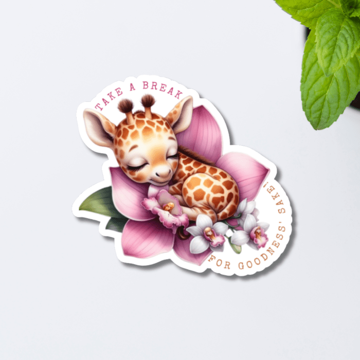 Adorable pastel watercolor sticker close up with baby giraffe sticker