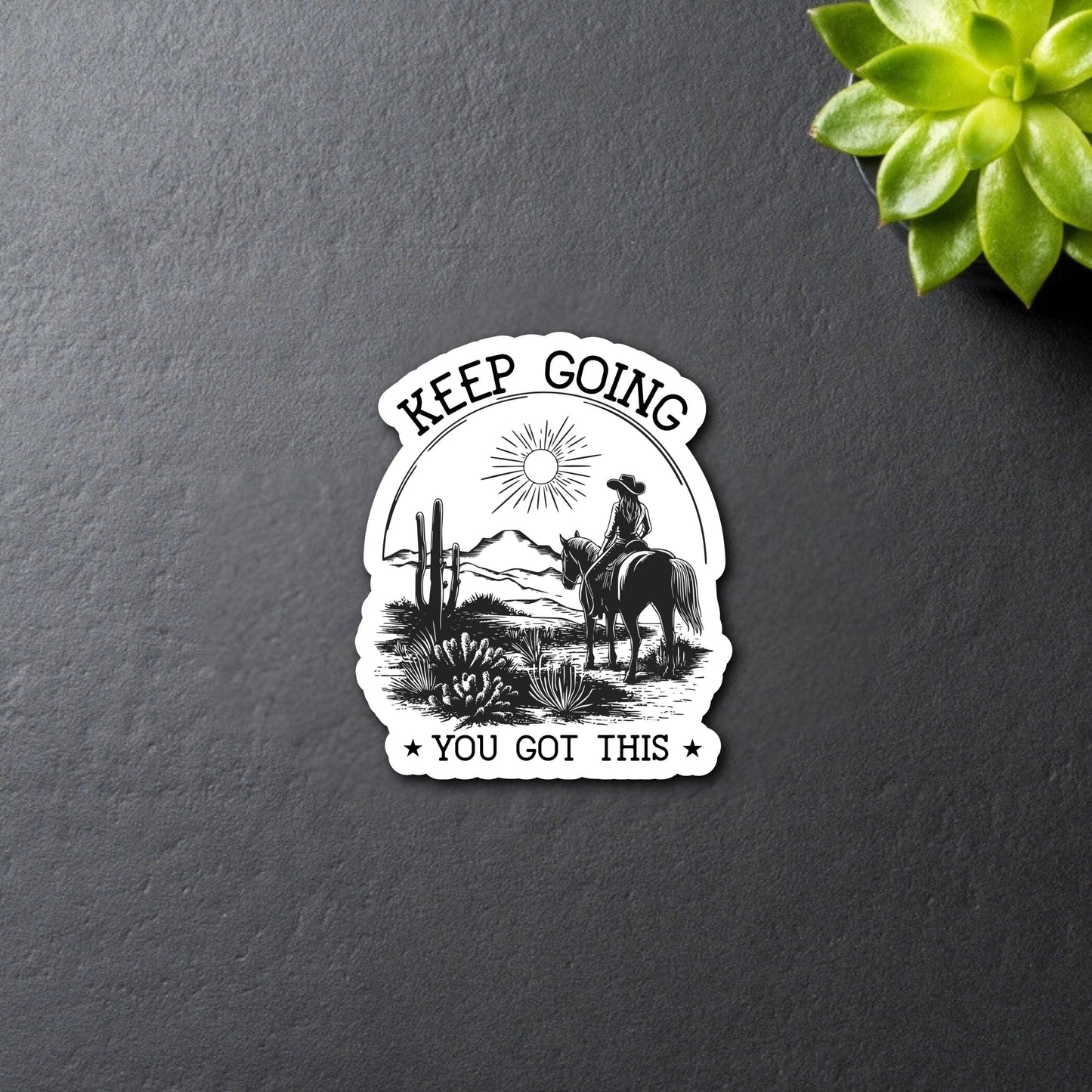 Black and white western boho style sticker with inspirational mental health quote.