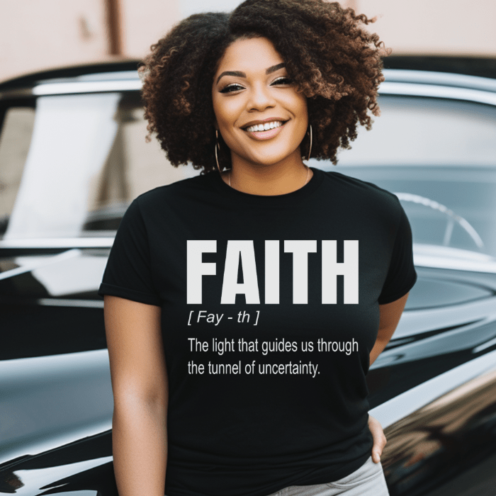 Best faith-based definition graphic tee for women online, with words of faith and encouragement.
