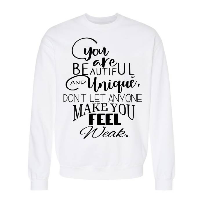 Stylish and uplifting "You Are Beautiful" mental health inspired sweatshirt, long sleeve for added warmth. perfect for fall layering, shop the best online options now.