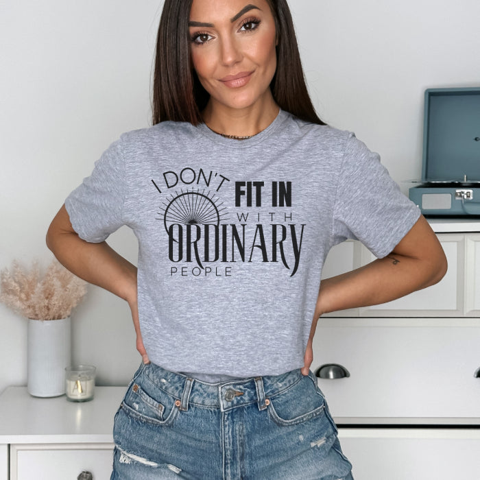 Best crew neck t-shirt with "I Don't Fit In" text, ideal for expressing individuality and self-confidence.