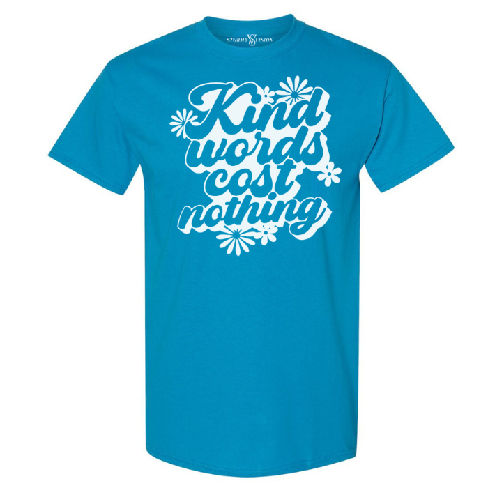 Floral Kind Words t-shirt, a cheap online find with a relaxed fit, ideal for everyday wear, pairs well with leggings or denim shorts.