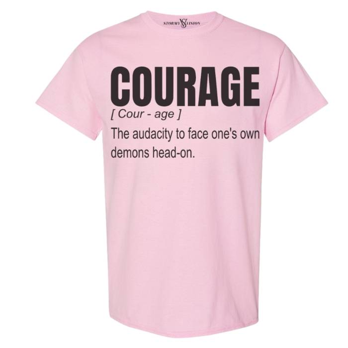 Words of Encouragement on a light pink round neck t-shirt, pairs well with everyday jeans or leggings.
