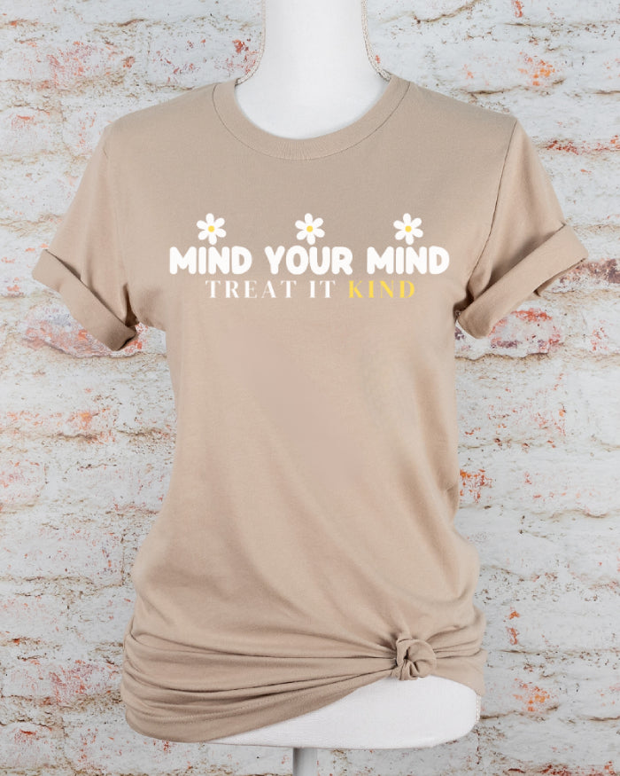 Simple and style Kindness statement tee in sand color, pairs effortlessly with your favorite jeans or skirt.