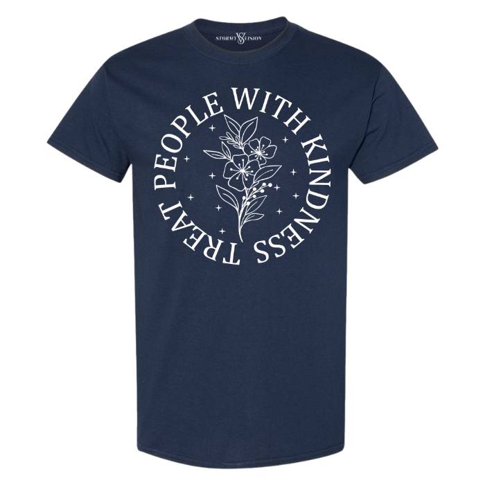 Kindness inspired t shirt quote with a floral design, in white font and bold font. An inexpensive and cheap alternative for online clothing and inspiration.