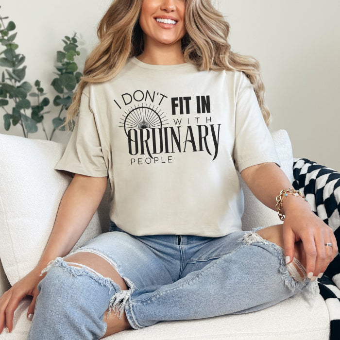 Mental health crew neck t-shirt with statement "I Don't Fit In", perfect for non-conformists and casual wear.