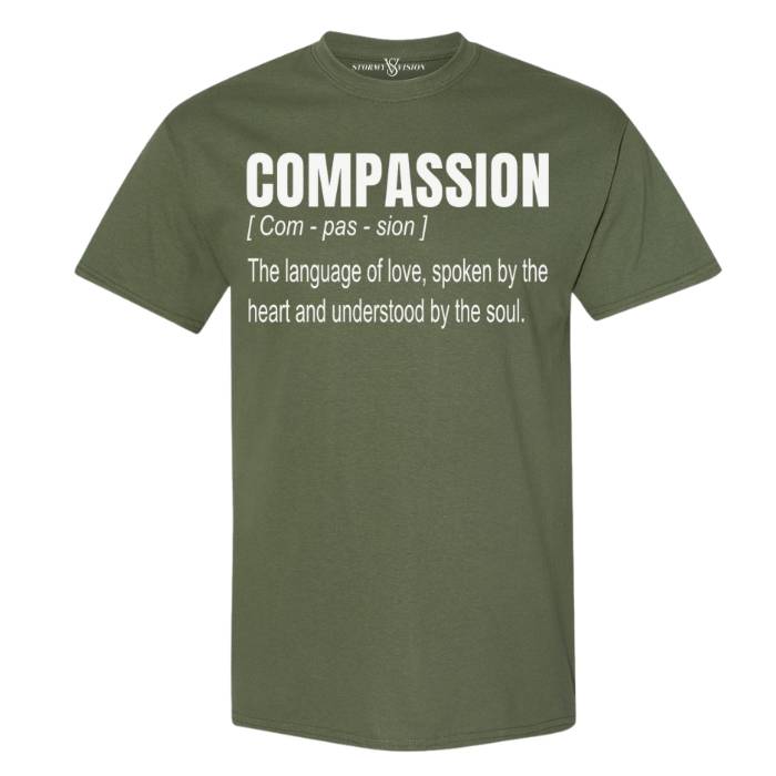 100% cotton crew neck t-shirt with Compassion definition, great for plus size fashion, pairs well with jeans or leggings.