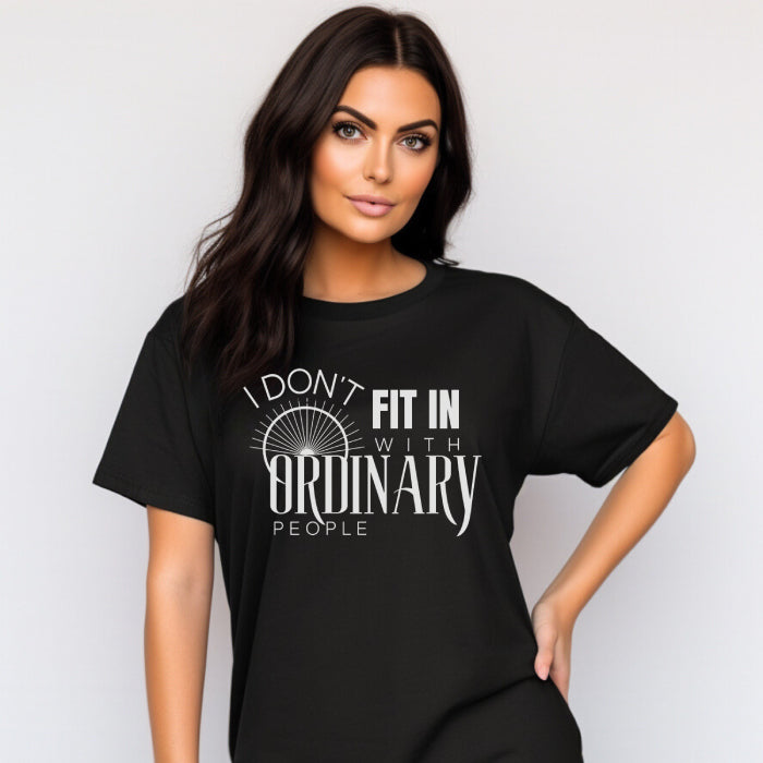 women's black I Don't Fit graphic tee, great for those who embrace their uniqueness.