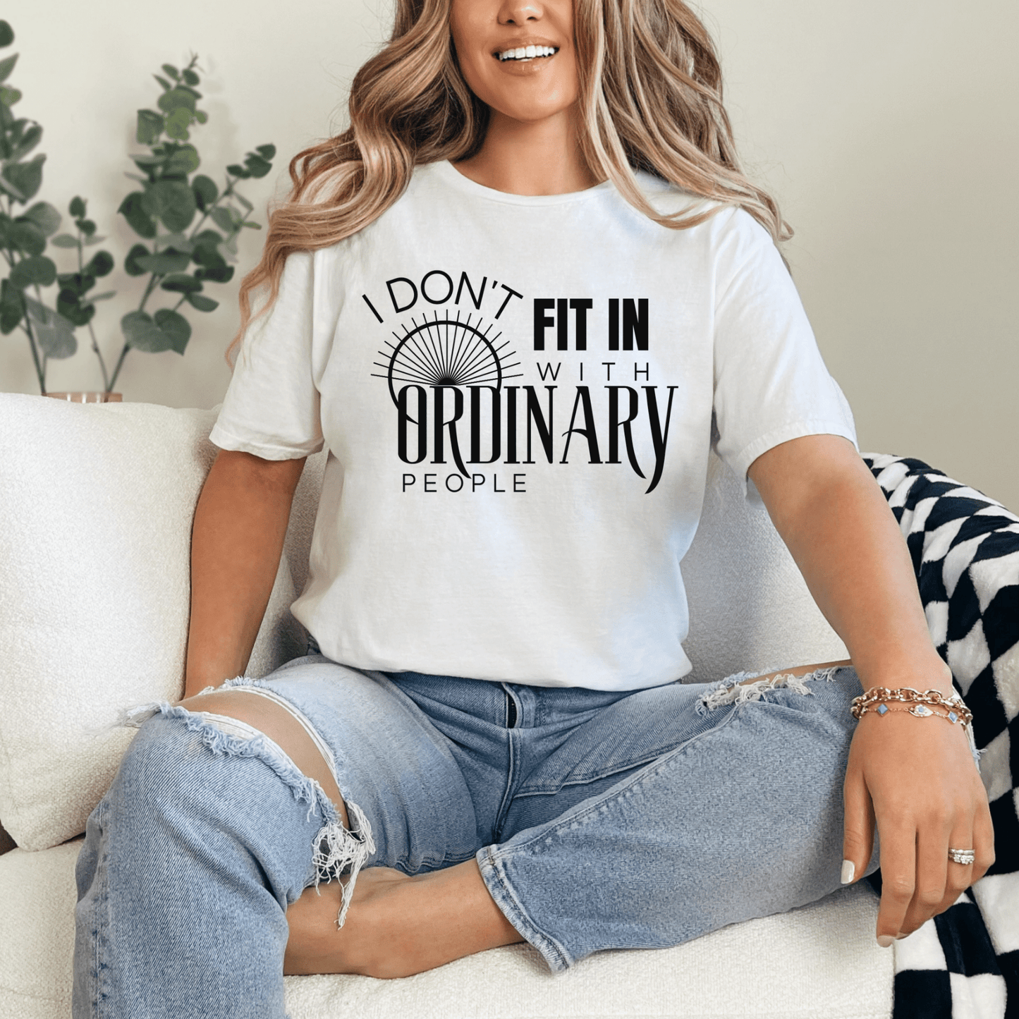 White I Don't Fit In With Ordinary People Mental Health Inspired Short Sleeve Graphic Tee Shirt
