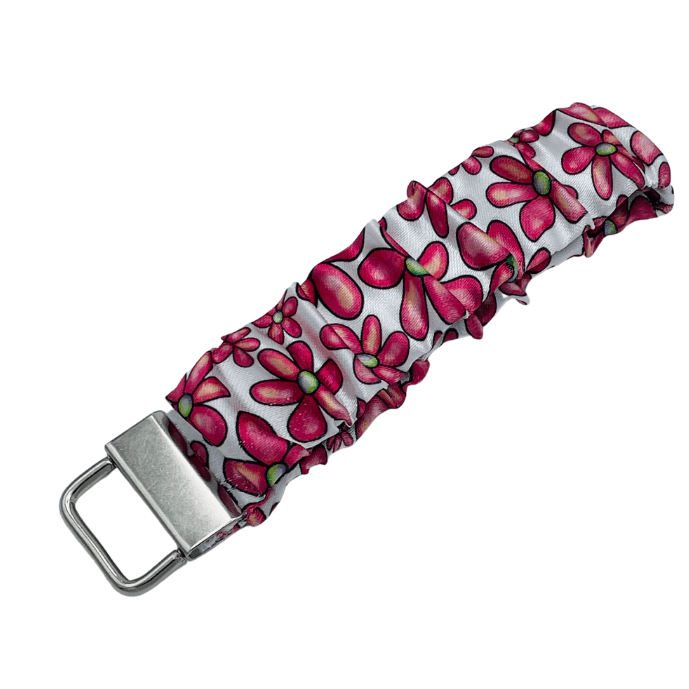 Pink Floral Satin Scrunchie Wristlet - Daisy design - Stormy Vision