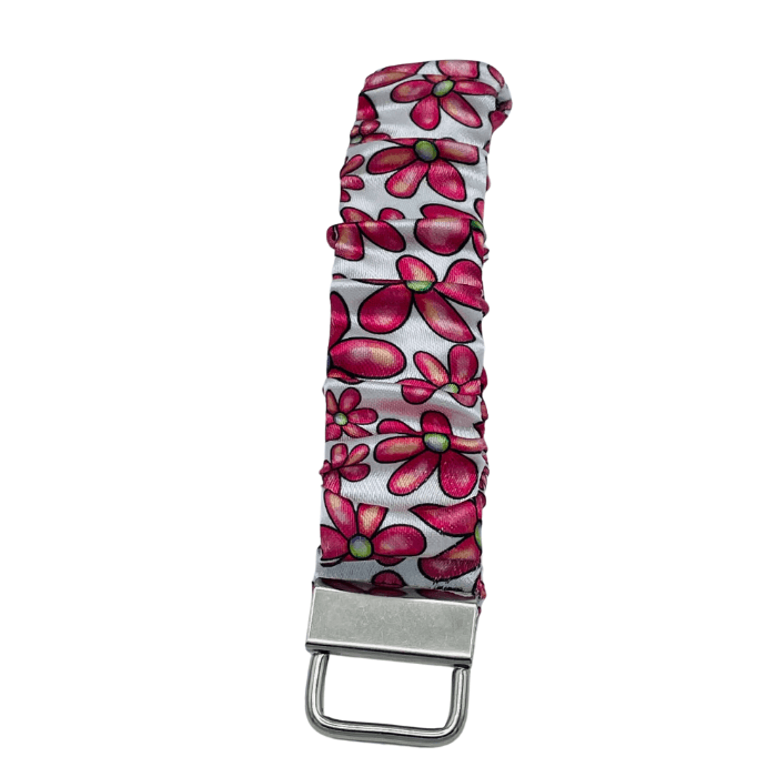 Pink Floral Satin Scrunchie Wristlet - Front view - Stormy Vision