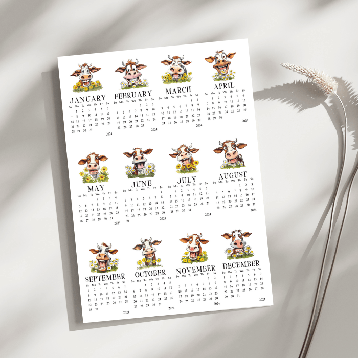 Premium Funny Cow Desk Calendar Great For Women, Teens or Cow Lovers