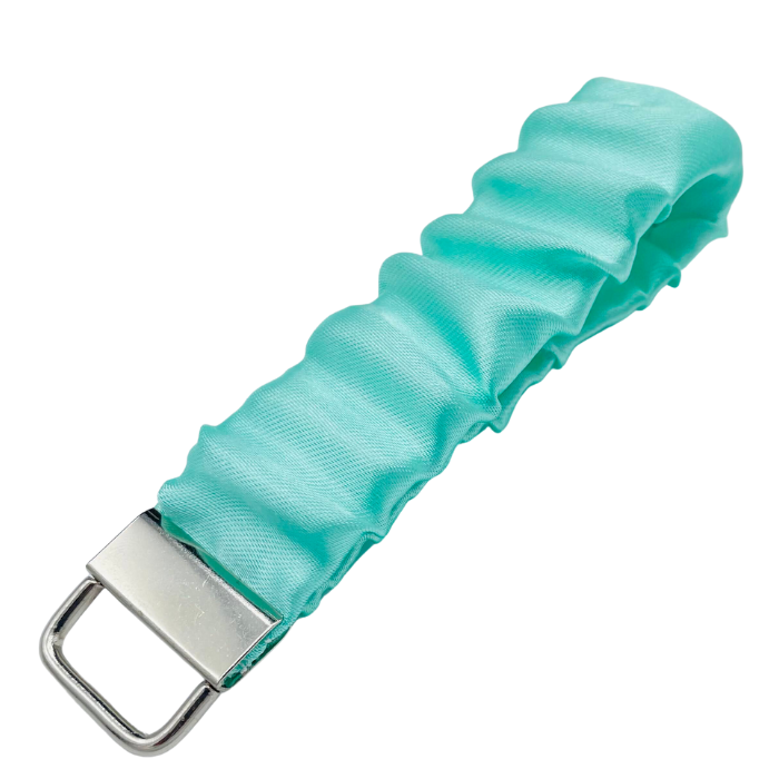 Aqua Satin Scrunchie Wristlet Keychain - Front Side View - Stormy Vision