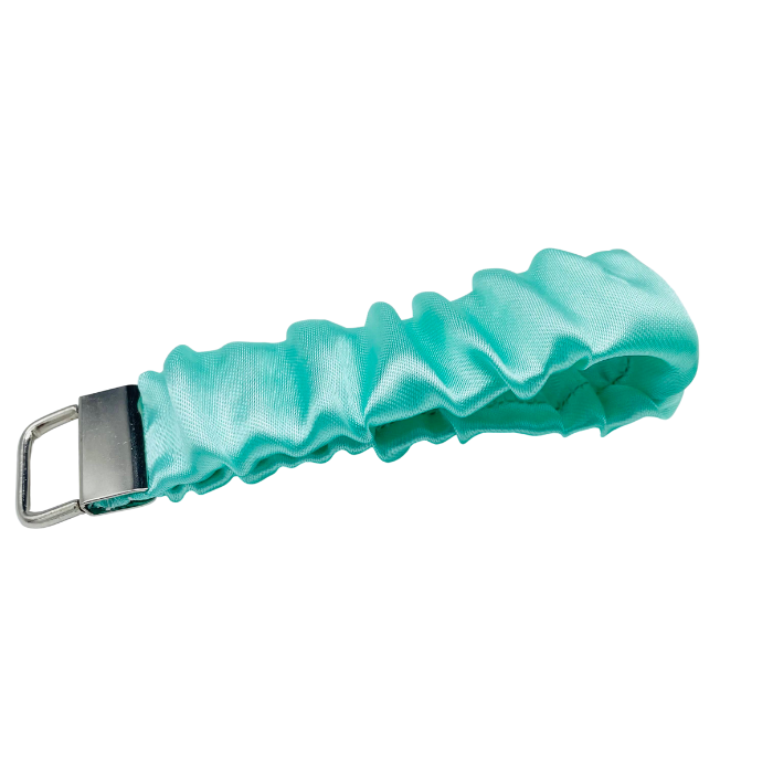 Aqua Satin Scrunchie Wristlet Keychain - Side View - Stormy Vision