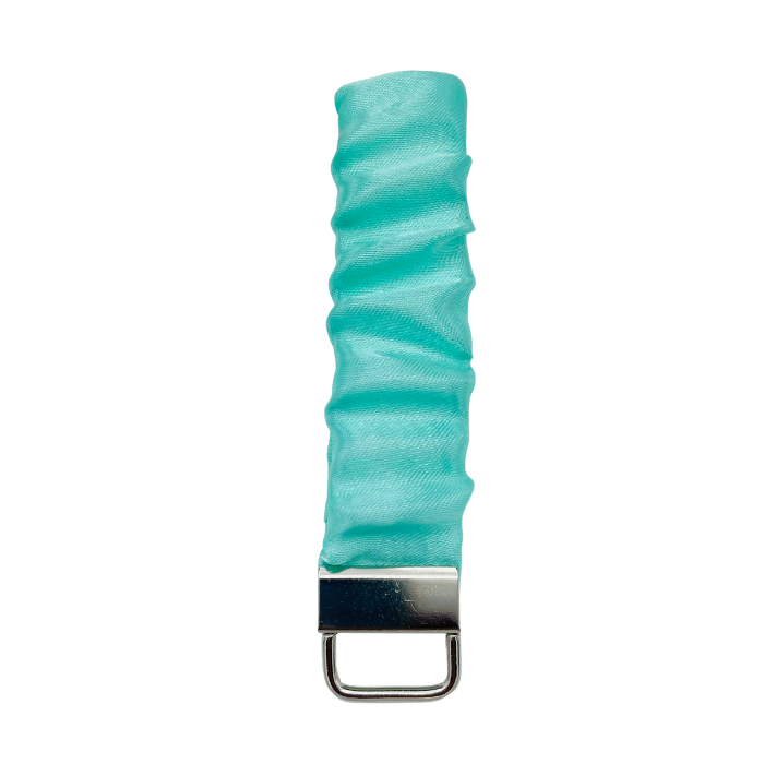 Aqua Satin Scrunchie Wristlet Keychain - Front View - Stormy Vision