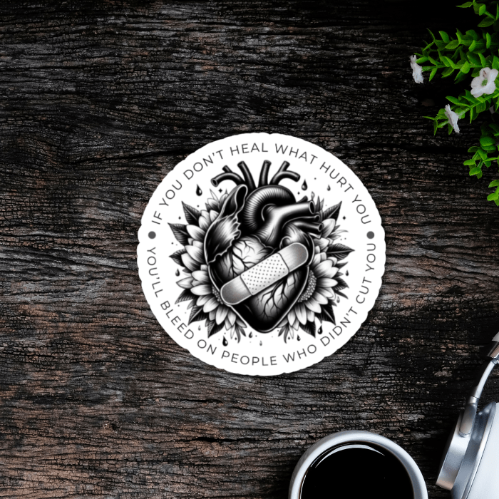 Floral Black and White Anatomy Heart Art Sticker