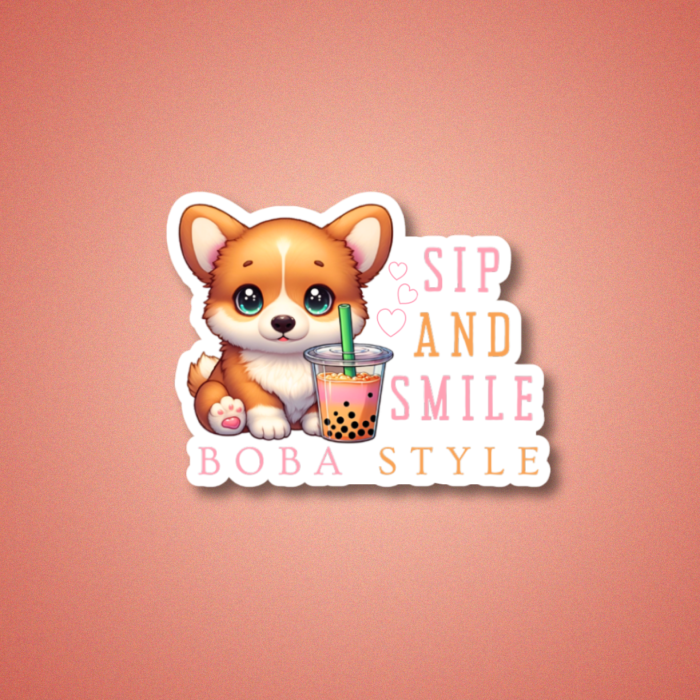 Cute Boba Tea and Corgi Lovers Sticker