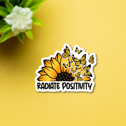 vibrant yellow and black sunflower butterflies gradient sticker close up with text quote