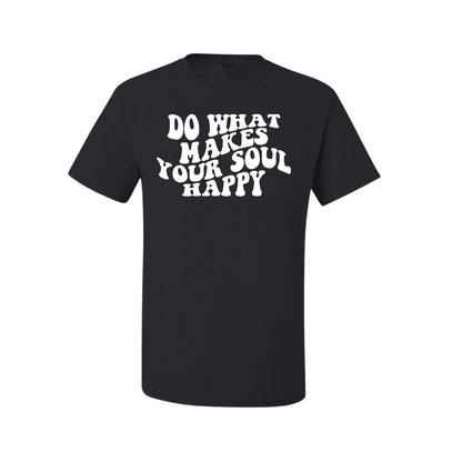 o What Makes Your Soul Happy unisex t-shirt in soft cotton with crew neck, featuring inclusive sizing and perfect for everyday wear and seasonal inspiration