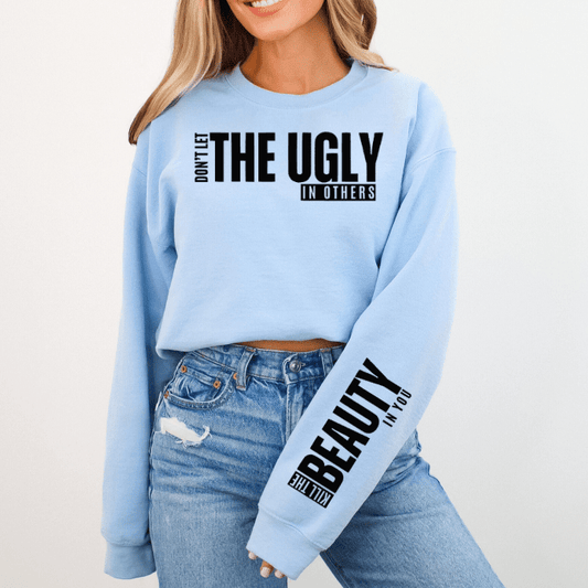 inspirational mental health sweatshirt with sleeve design in light blue -Stormy Vision
