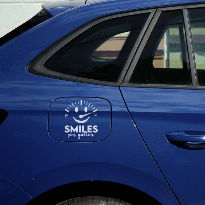 funny and cute decals for women - smiles per gallon smiley face sticker