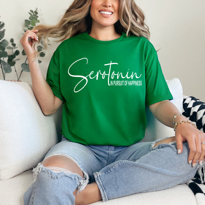 Inspirational Serotonin statement tee in green, great for an inspirational boost.