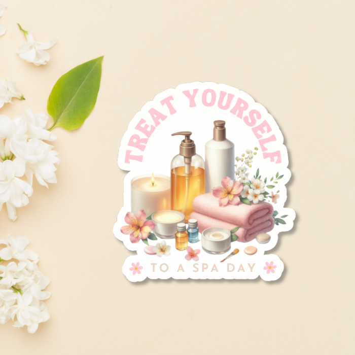 inspirational self care text sticker inspired by spa day quote on light background