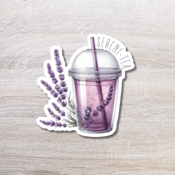 Inspirational Serni-tea purple watercolor lavender tea drink sticker