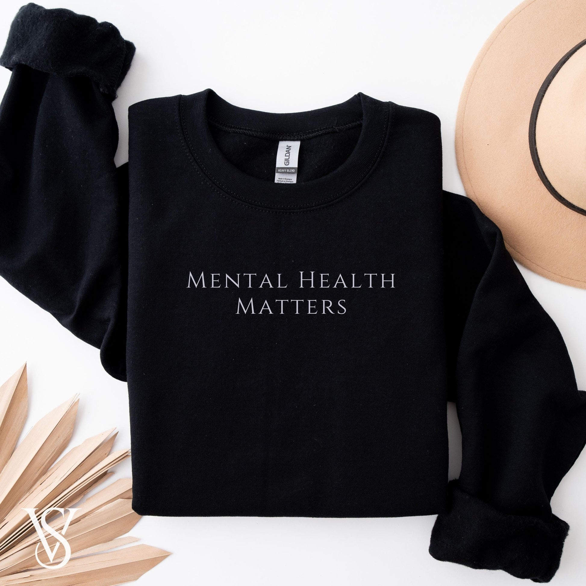 Mental Health Matters Sweatshirt with white minimalistic font. Make for great Mental Health Awareness Apparel