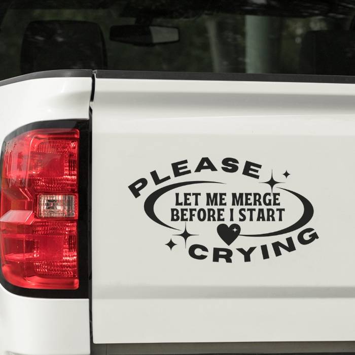 Cute Decal For Cars and Trucks - Please Let Me Merge Before I Start Crying