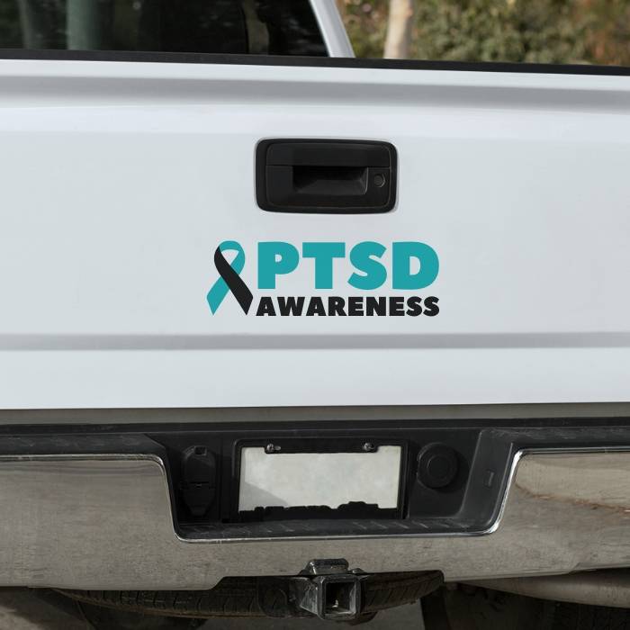 PTSD awareness Teal Ribbon Decal in Bold Font