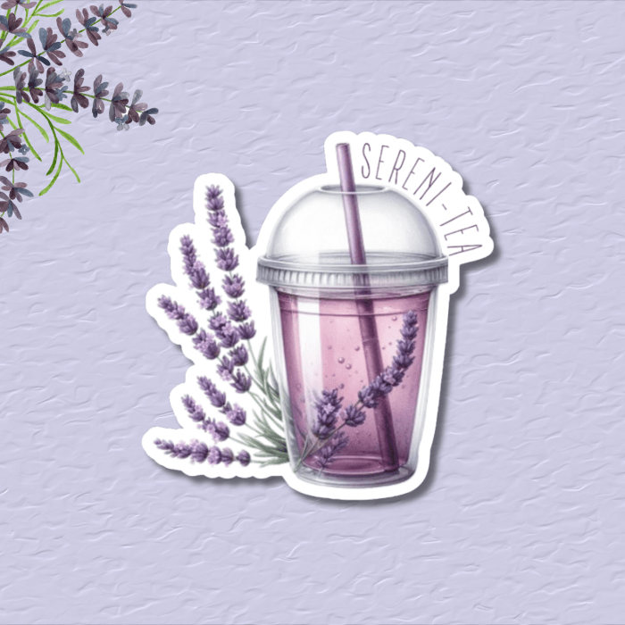 Purple watercolor floral lavender tea sticker