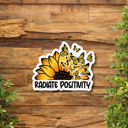 Radiate Positivity Gradient Sticker on wooden background