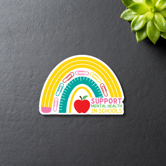 Support  Mental Health In Schools Rainbow Sticker Close up on black background