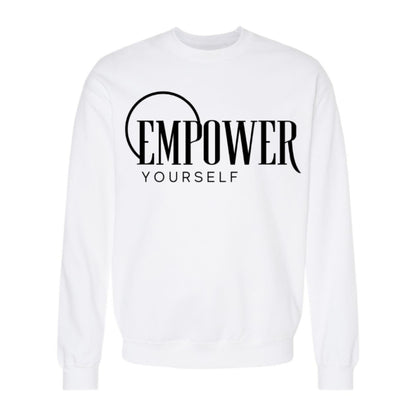 White Self Empowerment inspired crewneck sweatshirt, great for fall. pairs well with boots and jeans for a casual yet empowering look.
