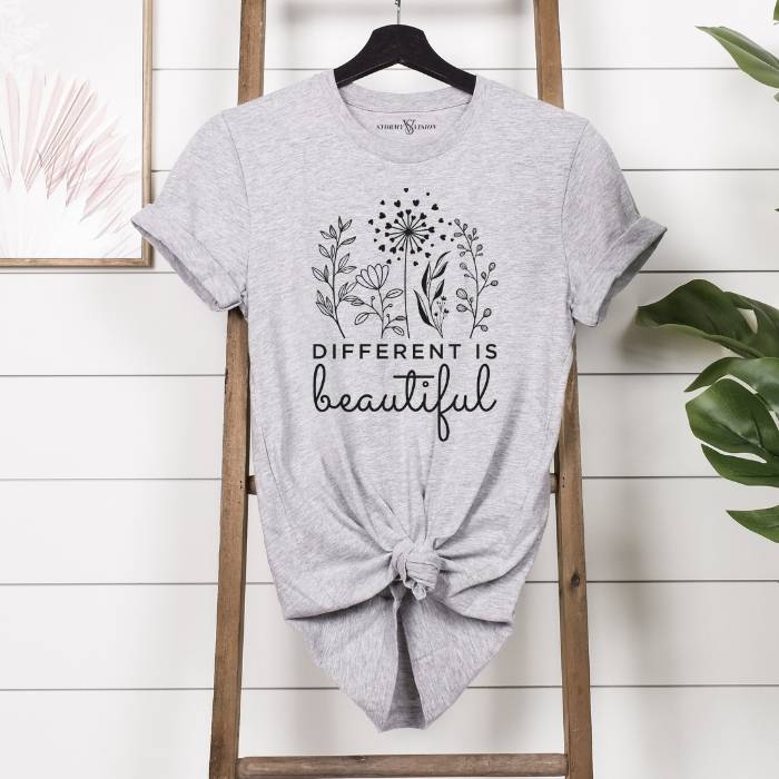 Women's flower graphic tee in soft grey, with a beautiful inspirational quote, designed uplift and inspire all day long.