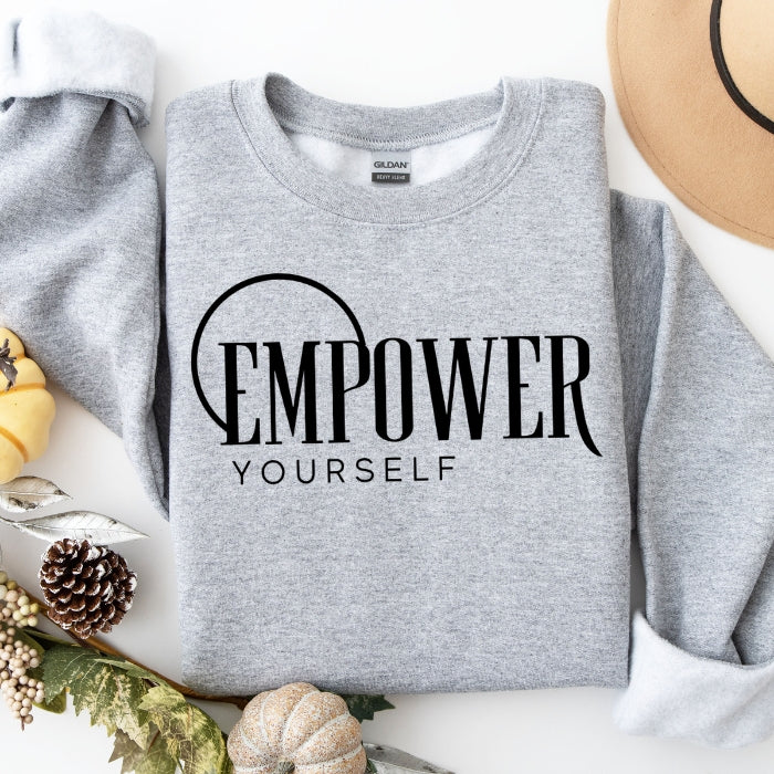 Cozy "Empower Yourself" inspirational sweatshirt, perfect for women and teens looking to stay warm and inspired. Shop near me for this online sweater.