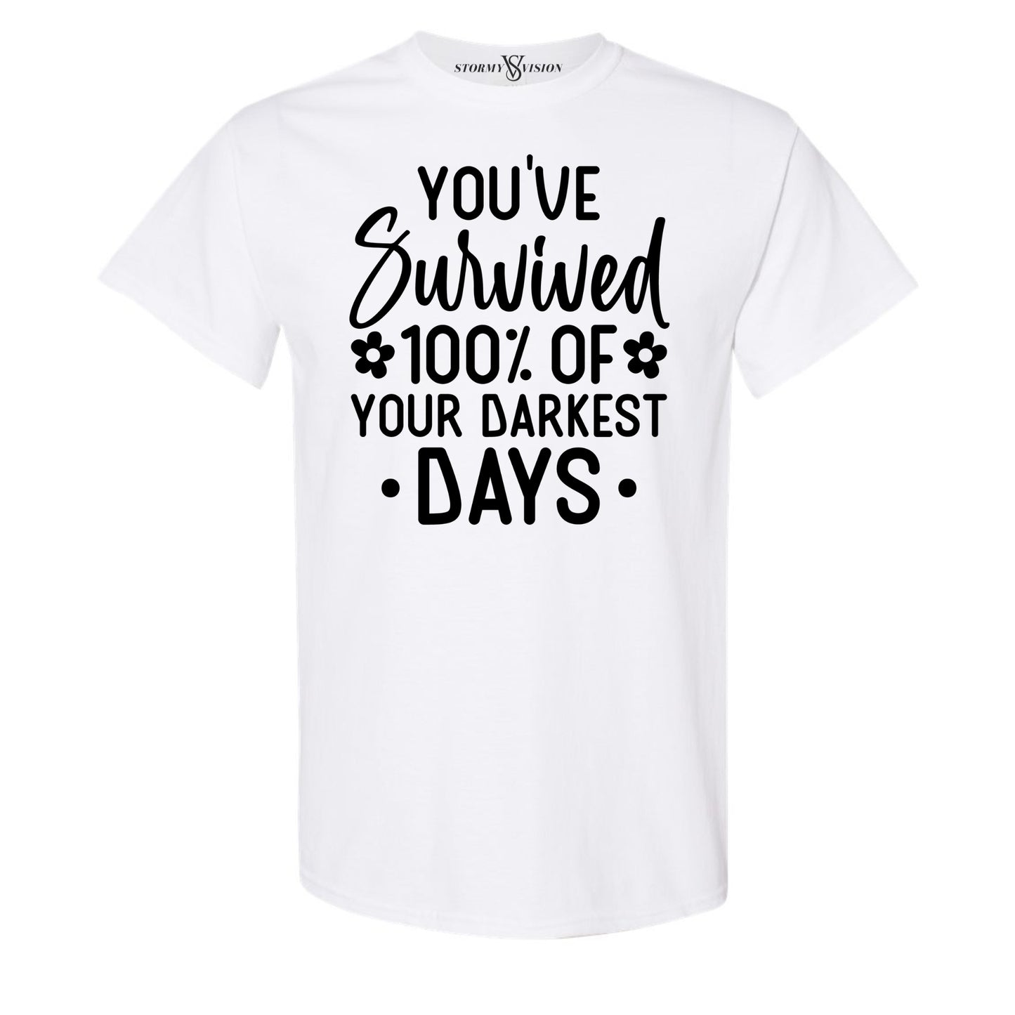 Best mental health inspired cotton t shirt for women, with inspirational You've Survived quote, ideal for mental health advocates and survivors.