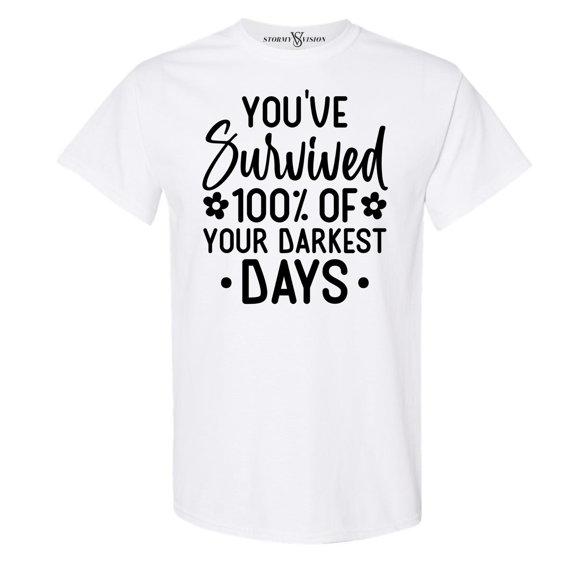 Best mental health inspired cotton t shirt for women, with inspirational You've Survived quote, ideal for mental health advocates and survivors.