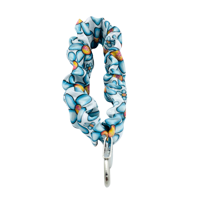 Blue Floral Scrunchie Wristlet Keychain - Daisy Design - Stormy Vision