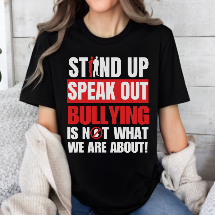 Powerful black t-shirt with Anti-Bullying Quote, great for back-to-school wear.