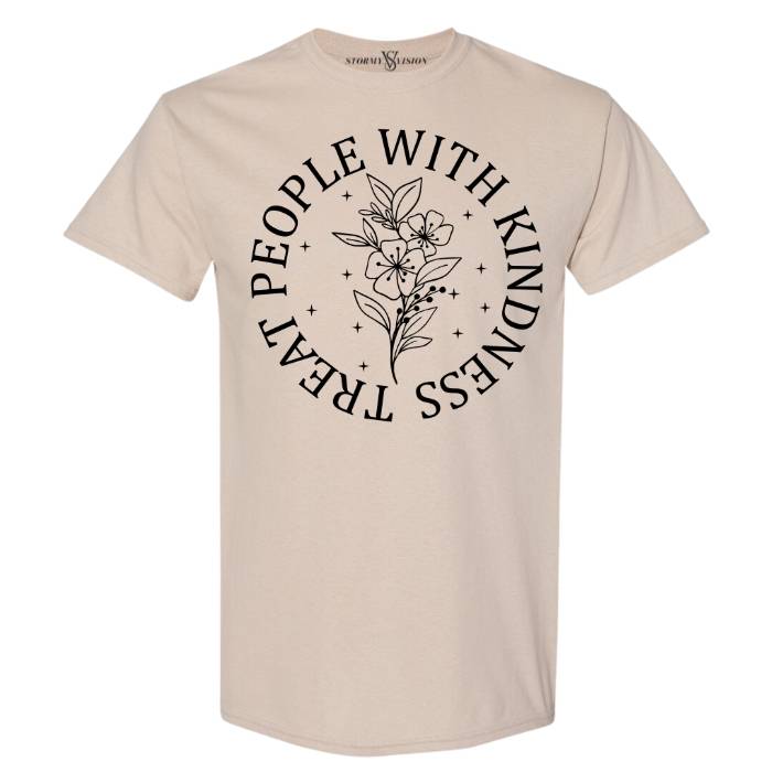 Women's sand unisex plus size graphic tee with Kindness messaging, perfect for a casual, laid-back style.