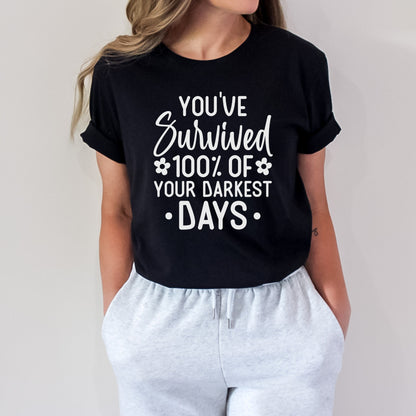 Mental health black graphic tee with a inspirational survivor text-based quote, great for casual everyday wear or positivity. 