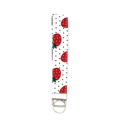 Strawberry Wristlet Keychain on white background - front view - stormy vision