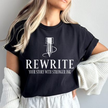 Black crew neck tee, with an inspirational quote and design, ideal for mental health advocates and teachers.